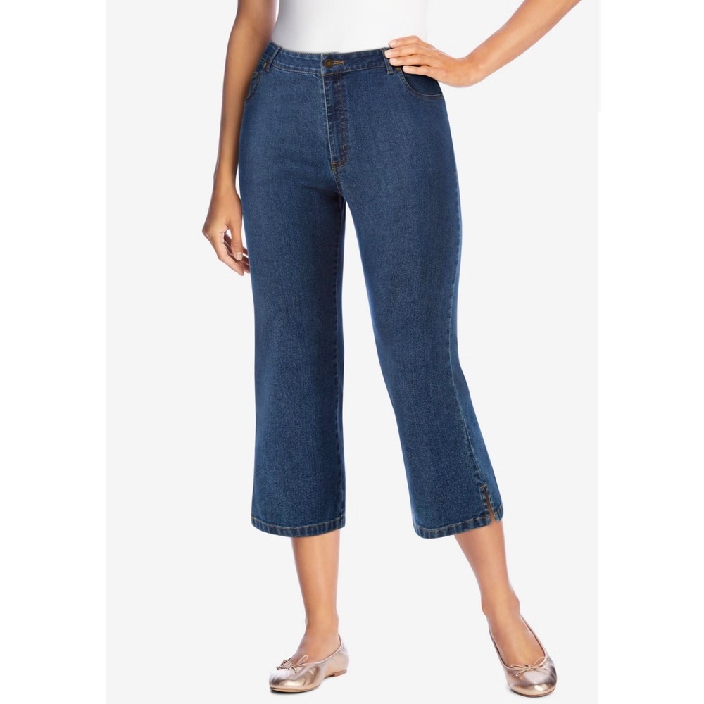 Woman Within 42W 5-Pocket Stretch Capri Jeans Dark Wash High Rise Denim NWT